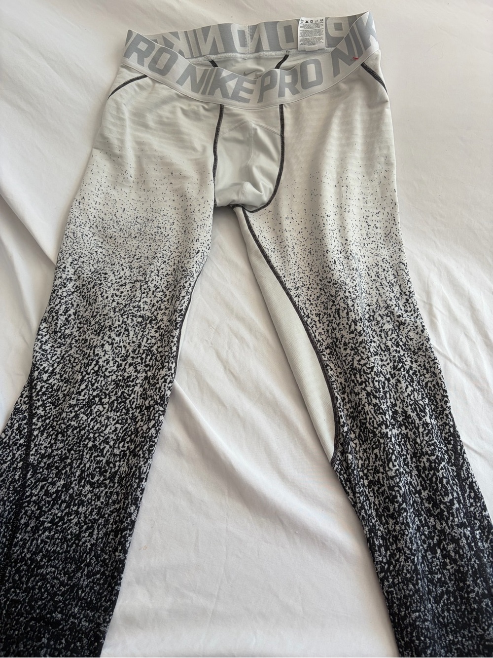 Nike Pro Men’s Compression Tights Size XL White Black Speckled Gradient